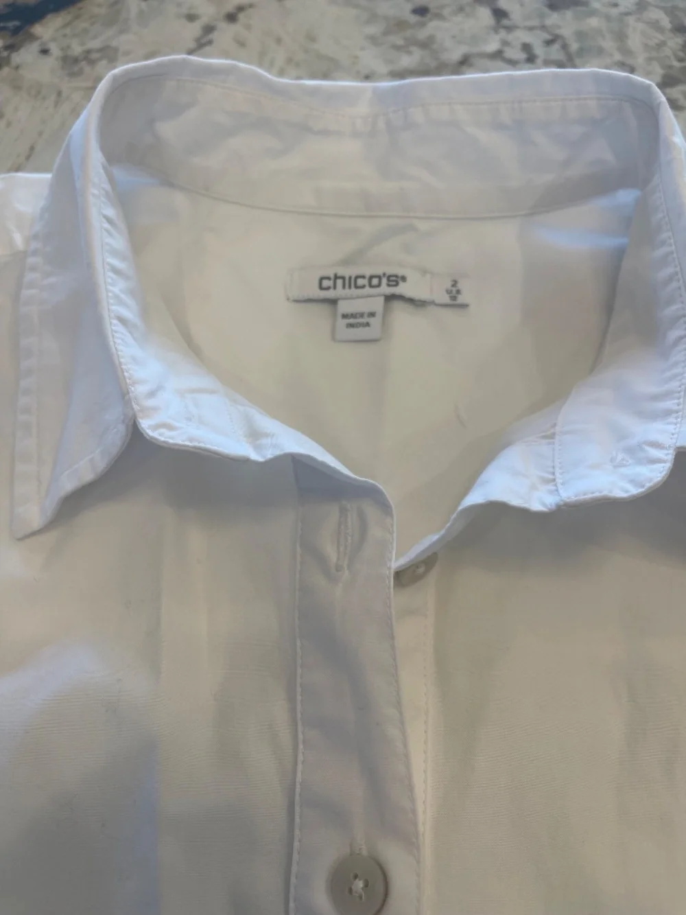 Chico's Poplin White Crochet Trim Shirt Button Up Statement Summer Crisp Cotton - Picture 3 of 8
